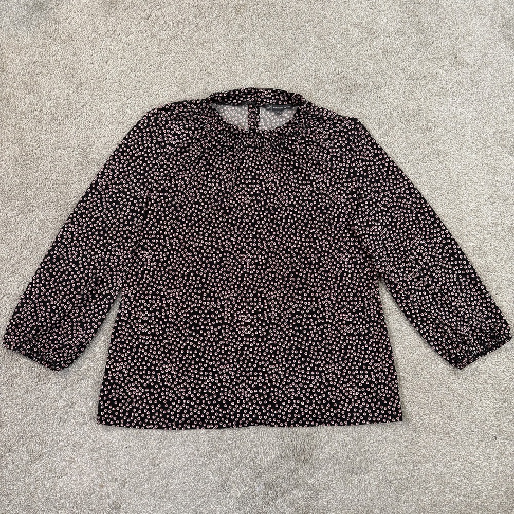 Adrianna Papell Blouse M Black Red Abstract Print Long Sleeve Career‎ Casual Top